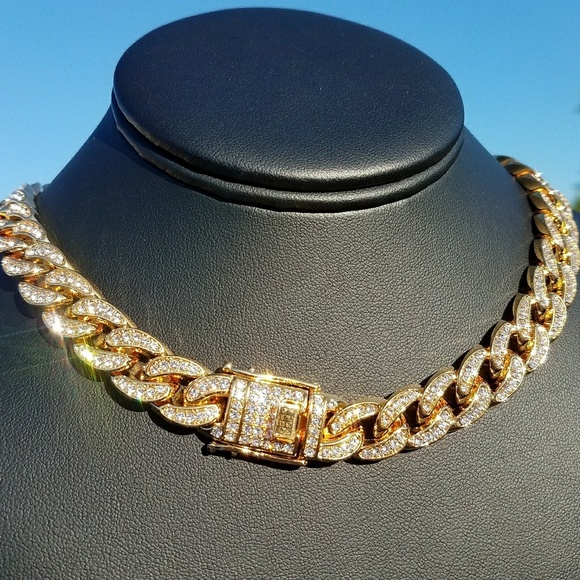 primobling Other - 14k Gold Electro Plated 18" Iced Out Cuban Chain